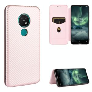 For Nokia 7.2 & 6.2 Carbon Fiber Texture Horizontal Flip TPU + PC + PU Leather Case with Card Slot(Pink) (OEM)