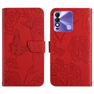 For Tecno Spark 8 HT03 Skin Feel Butterfly Embossed Flip Leather Phone Case(Red) (OEM)