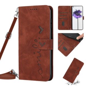 For Nothing Phone 1 Skin Feel Heart Pattern Leather Phone Case with Lanyard(Brown) (OEM)
