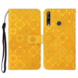 Huawei P40 lite E / Y7p Ethnic Style Embossed Pattern Horizontal Flip Leather Case with Holder & Card Slots & Wallet & Lanyard(Yellow) (OEM)