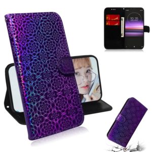 For Sony Xperia 1 Solid Color Colorful Magnetic Buckle Horizontal Flip PU Leather Case with Holder & Card Slots & Wallet & Lanyard(Purple) (OEM)