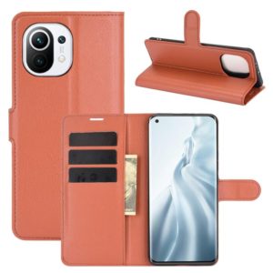 For Xiaomi Mi 11 Litchi Texture Horizontal Flip Protective Case with Holder & Card Slots & Wallet(Brown) (OEM)