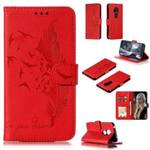 Feather Pattern Litchi Texture Horizontal Flip Leather Case with Wallet & Holder & Card Slots For Motorola Moto G7 Play(Red) (OEM)