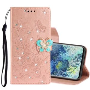 For Samsung Galaxy A31 Diamond Encrusted Butterflies Embossing Pattern Horizontal Flip Leather Case with Holder & Card Slots & Wallet & Lanyard(Rose Gold) (OEM)