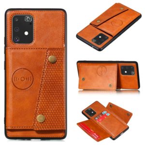 For Galaxy A91 / M80s PU + TPU Shockproof Magnetic Protective Case with Card Slots(Brown) (OEM)