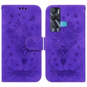 For Tecno Pova Neo Butterfly Rose Embossed Leather Phone Case(Purple) (OEM)