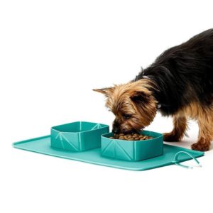 Pet Silicone Non-Slip Folding Bowl Outdoor Flannel Bag Portable Food Bowl(Green) (OEM)