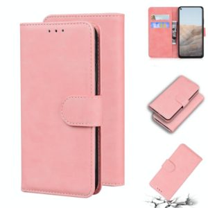 For Google Pixel 5a Skin Feel Pure Color Flip Leather Phone Case(Pink) (OEM)