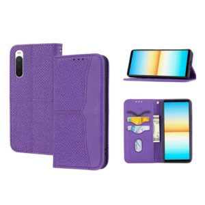 For Sony Xperia 10 IV Woven Texture Stitching Magnetic PU Leather Phone Case(Purple) (OEM)