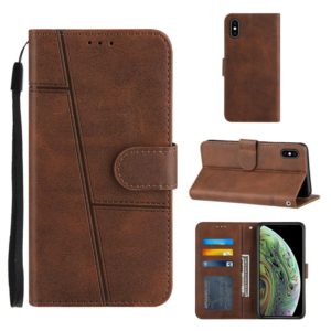 For iPhone XS Max Stitching Calf Texture Buckle Horizontal Flip Leather Case with Holder & Card Slots & Wallet & Lanyard(Brown) (OEM)