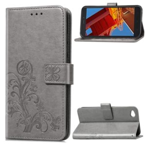 Lucky Clover Pressed Flowers Pattern Leather Case for Xiaomi Redmi Go, with Holder & Card Slots & Wallet & Hand Strap (Grey) (OEM)