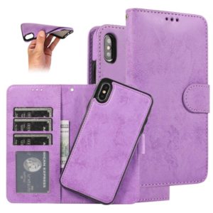 For iPhone X / XS KLT888-2 Retro 2 in 1 Detachable Magnetic Horizontal Flip TPU + PU Leather Case with Holder & Card Slots & Photo Frame & Wallet(Purple) (OEM)