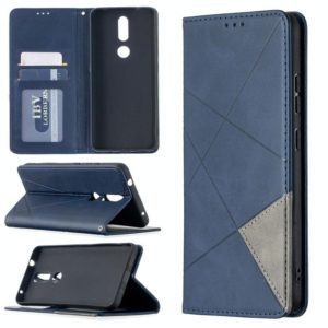 For Nokia 2.4 Rhombus Texture Horizontal Flip Magnetic Leather Case with Holder & Card Slots(Blue) (OEM)