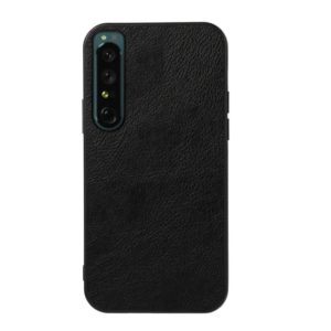 For Sony Xperia 1 IV Accurate Hole Two-color Litchi Texture PU Phone Case(Black) (OEM)