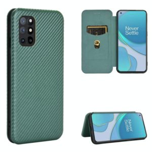 For OnePlus 8T Carbon Fiber Texture Horizontal Flip TPU + PC + PU Leather Case with Card Slot(Green) (OEM)