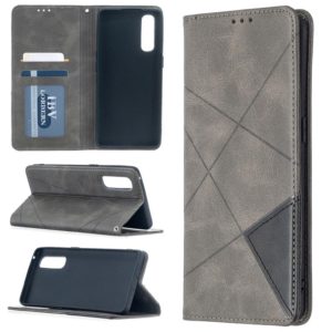 For OPPO Find X2 Neo / Reno 3 Pro Rhombus Texture Horizontal Flip Magnetic Leather Case with Holder & Card Slots(Grey) (OEM)
