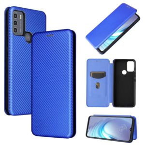 For Motorola Moto G50 Carbon Fiber Texture Horizontal Flip TPU + PC + PU Leather Case with Card Slot(Blue) (OEM)