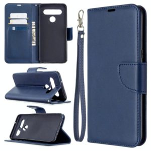 For LG K61 Retro Lambskin Texture Pure Color Horizontal Flip PU Leather Case with Holder & Card Slots & Wallet & Lanyard(Blue) (OEM)