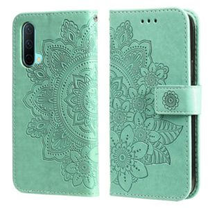 For OnePlus Nord CE 5G 7-petal Flowers Embossing Pattern Horizontal Flip PU Leather Case with Holder & Card Slots & Wallet & Photo Frame(Green) (OEM)