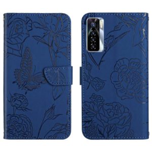 For Tecno Camon 17 Pro HT03 Skin Feel Butterfly Embossed Flip Leather Phone Case(Blue) (OEM)