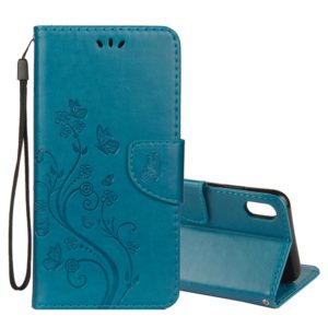 For iPhone XS Max Embossed Butterfly Pattern Horizontal Flip Leather Case with Card Slot & Holder & Wallet & Lanyard (Blue) (OEM)