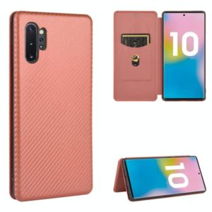 For Samsung Galaxy Note10 Plus Carbon Fiber Texture Horizontal Flip TPU + PC + PU Leather Case with Card Slot(Brown) (OEM)