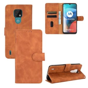For Motorola Moto E7 Solid Color Skin Feel Magnetic Buckle Horizontal Flip Calf Texture PU Leather Case with Holder & Card Slots & Wallet(Brown) (OEM)