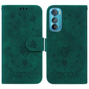 For Motorola Edge 30 Butterfly Rose Embossed Leather Phone Case(Green) (OEM)