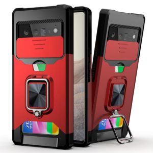 For Google Pixel 6 Pro Sliding Camera Cover Design PC + TPU Shockproof Case with Ring Holder & Card Slot(Red) (OEM)