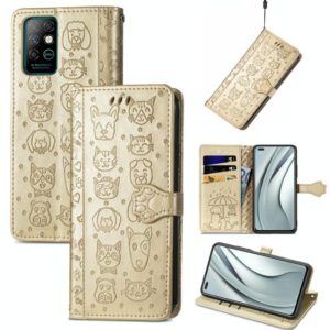 For Infinix Note 8 Lovely Cat and Dog Embossing Pattern Horizontal Flip Leather Case , with Holder & Card Slots & Wallet & Cartoon Clasp & Lanyard(Gold) (OEM)