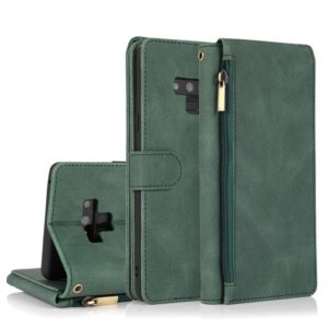 For Samsung Galaxy Note9 Skin-feel Crazy Horse Texture Zipper Wallet Bag Horizontal Flip Leather Case with Holder & Card Slots & Wallet & Lanyard(Dark Green) (OEM)