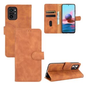 For Xiaomi Redmi Note 10 Solid Color Skin Feel Magnetic Buckle Horizontal Flip Calf Texture PU Leather Case with Holder & Card Slots & Wallet(Brown) (OEM)