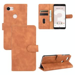 For Google Pixel 3 Solid Color Skin Feel Magnetic Buckle Horizontal Flip Calf Texture PU Leather Case with Holder & Card Slots & Wallet(Brown) (OEM)