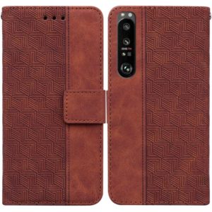 For Sony Xperia 1 III Geometric Embossed Leather Phone Case(Brown) (OEM)