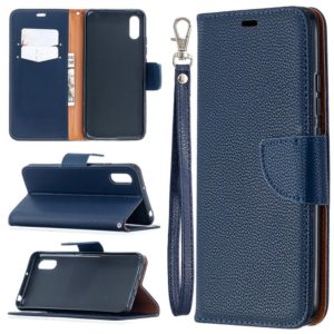 For Xiaomi Redmi 9A Litchi Texture Pure Color Horizontal Flip PU Leather Case with Holder & Card Slots & Wallet & Lanyard(Dark Blue) (OEM)