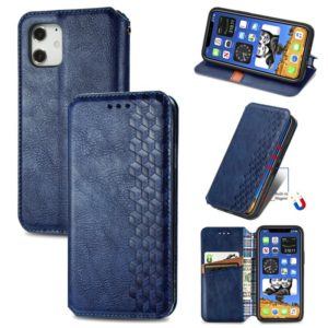 For iPhone 12 mini Cubic Grid Pressed Horizontal Flip Magnetic PU Leather Case with Holder & Card Slots & Wallet(Blue) (OEM)