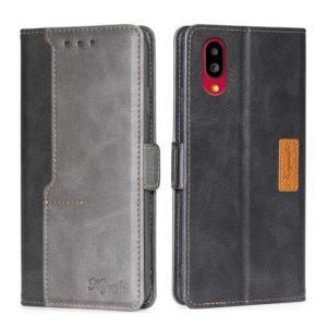 For Sharp Simple Sumaho 6/A201SH Contrast Color Side Buckle Leather Phone Case(Black + Grey) (OEM)
