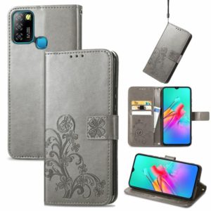 For Infinix Smart 5 Four-leaf Clasp Embossed Buckle Mobile Phone Protection Leather Case with Lanyard & Card Slot & Wallet & Bracket Function(Grey) (OEM)