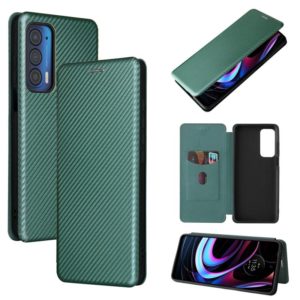 For Motorola Edge 2021 Carbon Fiber Texture Leather Phone Case with Card Slot(Green) (OEM)
