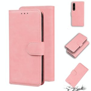 For Sony Xperia 1 III Skin Feel Pure Color Flip Leather Phone Case(Pink) (OEM)