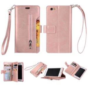 For iPhone 6 Plus & 6s Plus Multifunctional Zipper Horizontal Flip Leather Case with Holder & Wallet & 9 Card Slots & Lanyard(Rose Gold) (OEM)