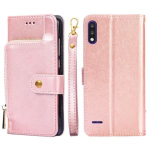 Zipper Bag PU + TPU Horizontal Flip Leather Case with Holder & Card Slot & Wallet & Lanyard For LG K22(Rose Gold) (OEM)
