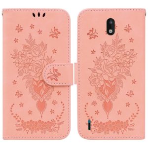 For Nokia 1.3 Butterfly Rose Embossed Leather Phone Case(Pink) (OEM)
