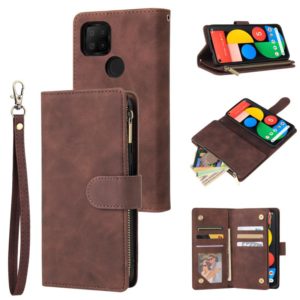 For Google Pixel 5a 5G Multifunctional Phone Leather Case with Card Slot & Holder & Zipper Wallet & Photo Frame(Coffee) (OEM)
