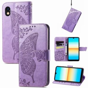 For Sony Xperia Ace III Butterfly Love Flower Embossed Leather Phone Case(Light Purple) (OEM)