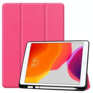 For iPad 10.2 2021 / 2020 / 2019 Custer Texture Horizontal Flip Smart TPU Leather Case with Sleep / Wake-up Function & Three-folding Holder & Pen Slot(Rose Red) (OEM)