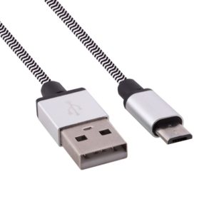 1m Woven Style Micro USB to USB 2.0 Data / Charger Cable, For Samsung, HTC, Sony, Lenovo, Huawei, and other Smartphones(Silver) (OEM)