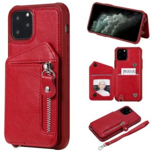 For iPhone 11 Pro Dual Buckles Zipper Shockproof Back Cover Protective Case with Holder & Card Slots & Wallet & Lanyard & Photos Frames(Red) (OEM)