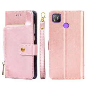 For Tecno Pop 4 Zipper Bag Leather Phone Case(Rose Gold) (OEM)