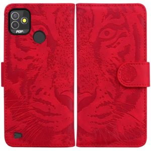 For Tecno Pop 5P Tiger Embossing Pattern Horizontal Flip Leather Phone Case(Red) (OEM)